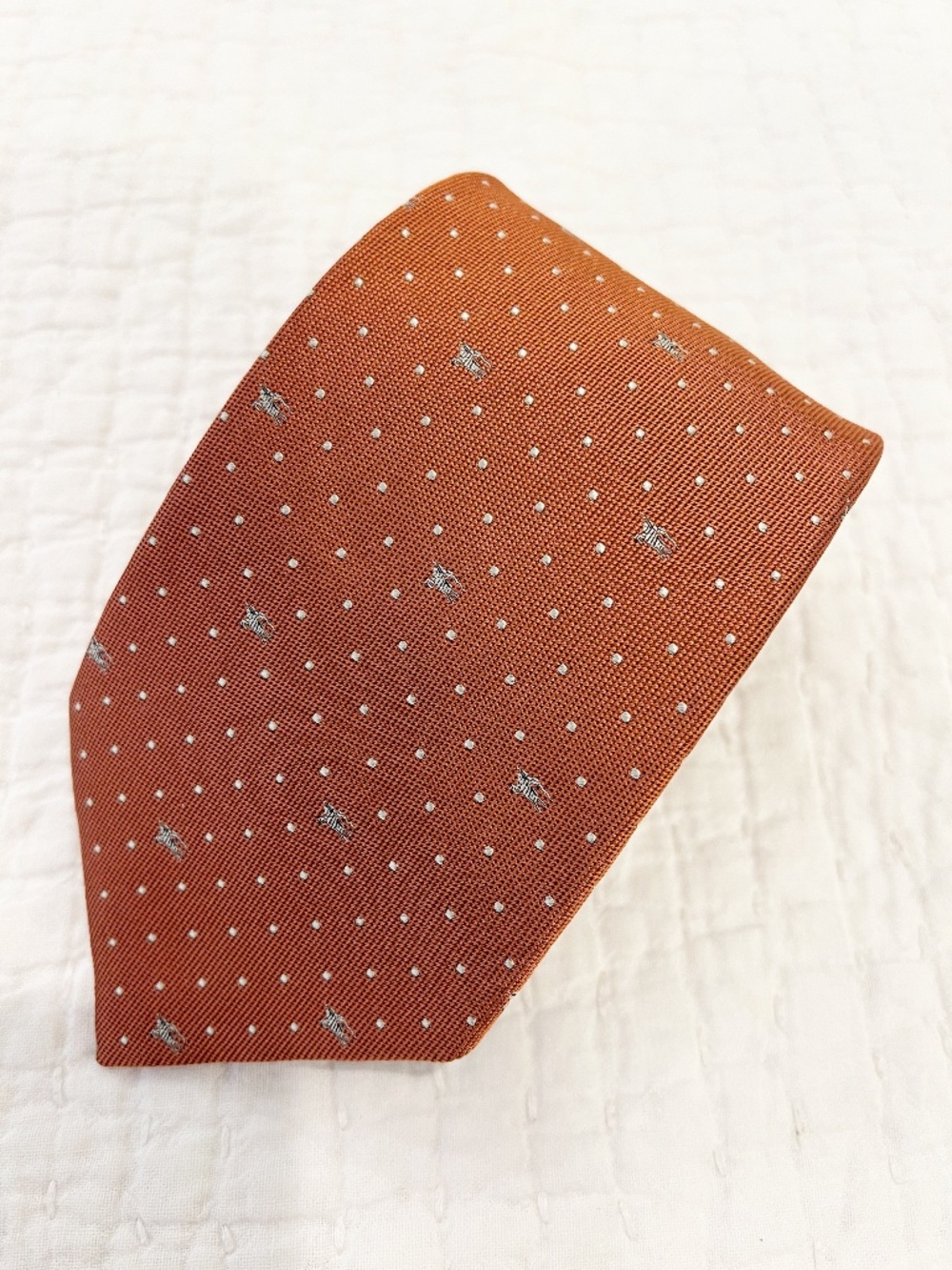Burberry Tie Mens Silk Orange Equestrian Knight Dot Pattern Business Corporate